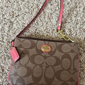 Coach Signature Brown and Pink Wristlet